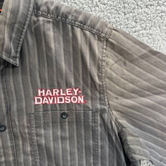 Harley Davidson Men Vented Mechanic Shirt Short Sleeve Embroidered Striped XLT - Picture 3 of 16
